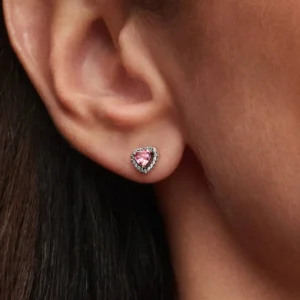 Elevated Pink Heart Stud Earrings Sterling silver