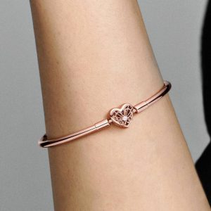 FINAL SALE - Pandora Moments Heart & Butterfly Bangle 14k rose gold plating