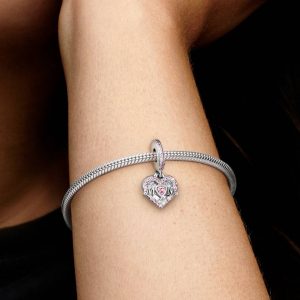 Heart & Mom Dangle Charm Sterling silver