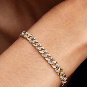 Two-tone Pav?? Cuban Chain Bracelet Sterling silver, 14k gold plating