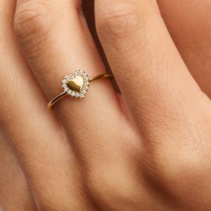 Engravable Heart Halo Ring 14k gold plating