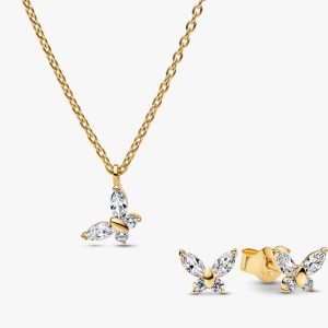 Gold-plated Sparkling Clear Butterfly Necklace and Earring Set 2 Quantity