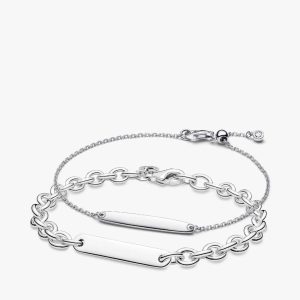 His & Hers Engravable Silver Bracelet Set 2 Quantity