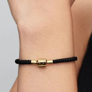 Shimmering Black Cord Bracelet 14k gold plating