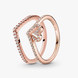 Full of Love and Sparkle Wishbone Ring Set 2 Quantity