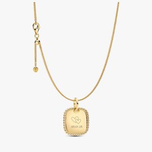 Engravable Sparkling Square Tag Pendant Necklace 2 Quantity