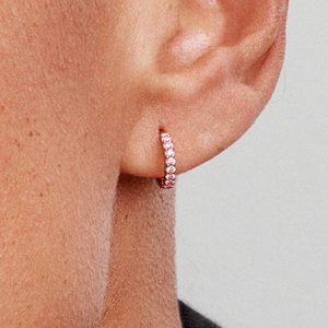 Sparkling Pink Huggie Hoop Earrings 14k rose gold plating