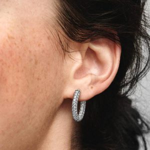 Pandora Timeless Pav?? Single-row Hoop Earrings Sterling silver