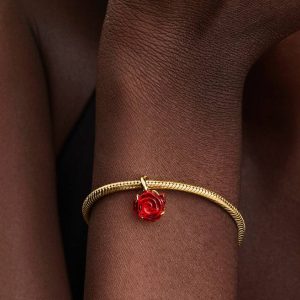 Disney Beauty and the Beast Enchanted Rose Dangle Charm 14k gold plating