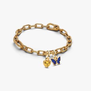 Golden Butterfly and Heart Charm Bracelet 3 Quantity