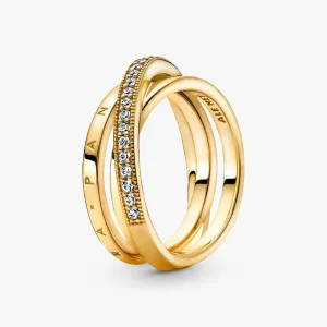 Crossover Pav?? Triple Band Ring 14k gold plating