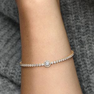 Sparkling Halo Tennis Bracelet 14k gold plating