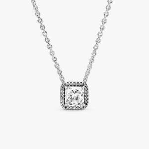 Square Sparkle Halo Necklace Sterling silver