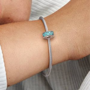 Teal Pav???Clip Charm Sterling silver