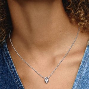 Double Heart Pendant Sparkling Collier Necklace Sterling silver