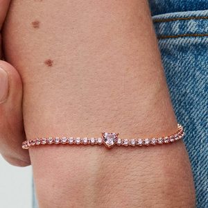Sparkling Heart Tennis Bracelet 14k rose gold plating
