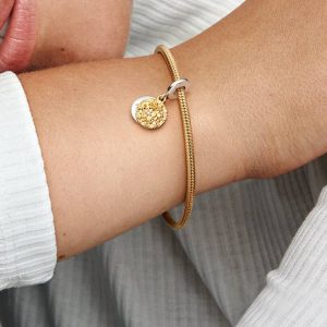 My Pandora Two-tone Daisy Double Dangle Charm 0.009 ct TW, Sterling silver, 14k gold plating