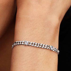 Heart Cuban Chain Bracelet Sterling silver
