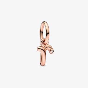 FINAL SALE - Letter R Script Alphabet Dangle Charm 14k rose gold plating