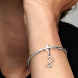 Stethoscope Heart Dangle Charm Sterling silver