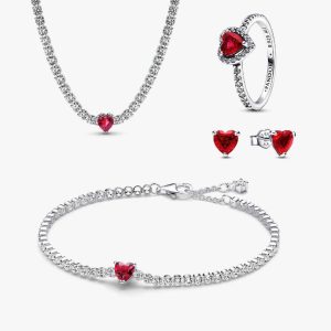 Red Sparkling Heart Tennis Jewelry Set 4 Quantity
