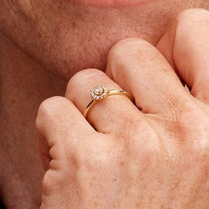 Round Pave Halo Ring 14k gold plating