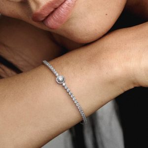 Sparkling Halo Tennis Bracelet Sterling silver