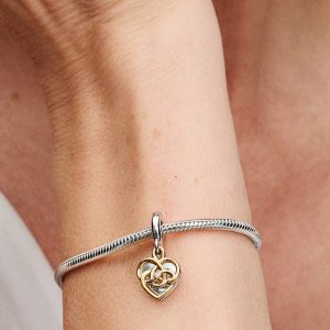 Lab-grown Diamond Engravable Mom Double Dangle Charm 0.009 ct TW, Sterling silver, 14k gold plating