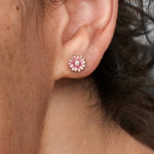 FINAL SALE - Pink Daisy Flower Stud Earrings 14k rose gold plating