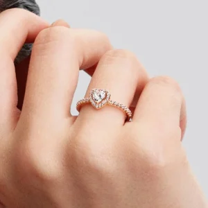 Sparkling Elevated Heart Ring 14k rose gold plating