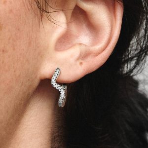FINAL SALE - Sparkling Wave Hoop Earrings Sterling silver