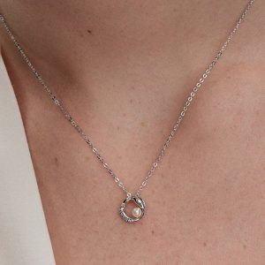 Organically Shaped Pav?? Circle & Treated Freshwater Cultured Pearl Collier Necklace Sterling silver