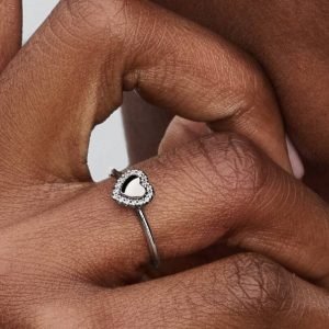 Engravable Heart Halo Ring Sterling silver