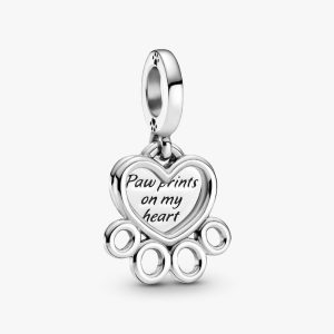 Hearts & Paw Print Dangle Charm Sterling silver