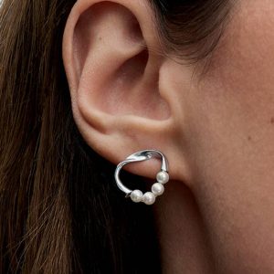 Organically Shaped Circle & Treated Freshwater Cultured Pearls Stud Earrings Sterling silver