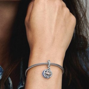 FINAL SALE - Two-tone Shooting Star Double Dangle Charm Sterling silver, 14k rose gold plating