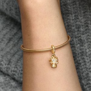 Heart Snowflake Snow Globe Dangle Charm 14k gold plating