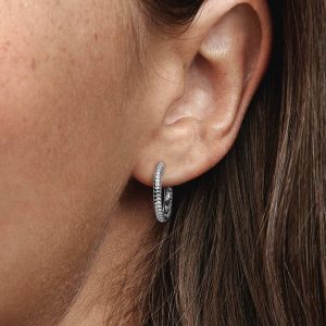 Pandora Moments Small Charm Hoop Earrings Sterling silver