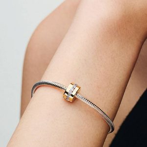 Clear Sparkling Row Clip Charm 14k gold plating