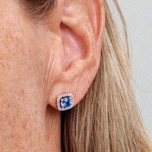 Sparkling Square Blue Halo Stud Earrings Sterling silver