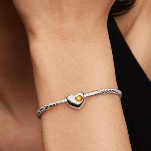 Engravable Honey Stone Heart Charm Sterling silver