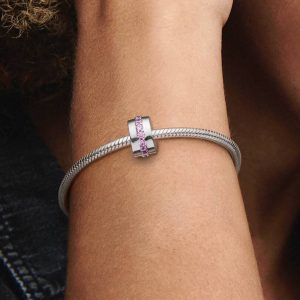 Pink Sparkling Row Clip Charm Sterling silver