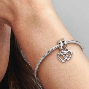 Linked Sister Hearts Split Dangle Charm Sterling silver