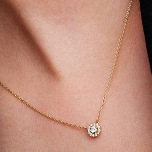Round Pav?? Halo Pendant Necklace 14k gold plating