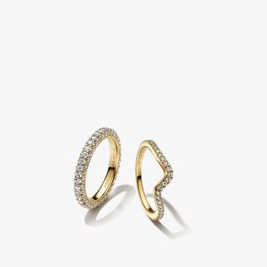 Pandora Timeless Pav?? & Sparkling Wave Ring Set 2 Quantity