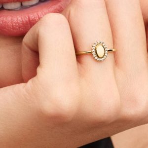 Engravable Oval Halo Ring 14k gold plating