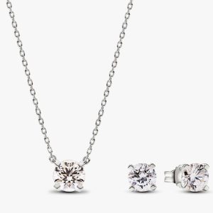 Pandora Era Lab-grown Diamond Pendant Necklace and Earring Set 2.00 carat tw 14k White Gold 2 Quantity