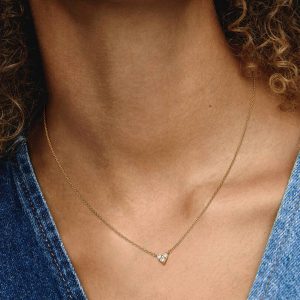 Triple Stone Heart Collier Necklace 14k gold plating