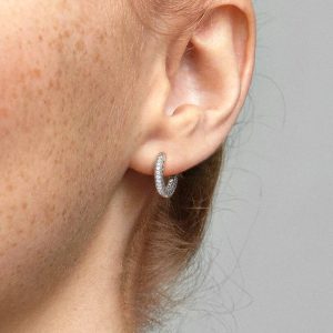 Pav?? Heart Hoop Earrings Sterling silver