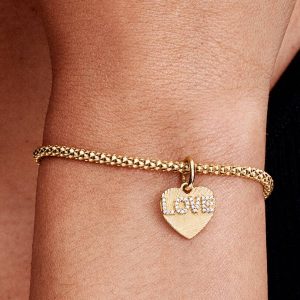 Engravable Love Heart Dangle Charm 14k gold plating